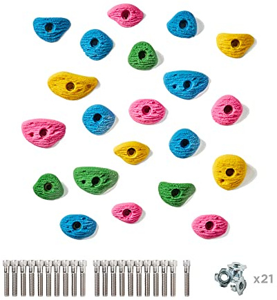 Escape Climbing Kids' 21-Hold Rock Climbing Starter Pack Great for Home or Gym Rock Climbing Walls, Bright Colors (All Gray)