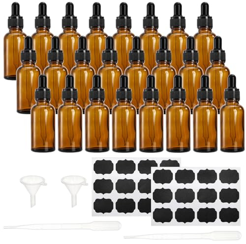 Lawei 24 Stück Pipettenflasche 30ml Braunglas Tropfflasche mit Glaspipette Braunglasflasche Apothekerflasche für Essential Öle Parfum Extrakte Liquid Dyes