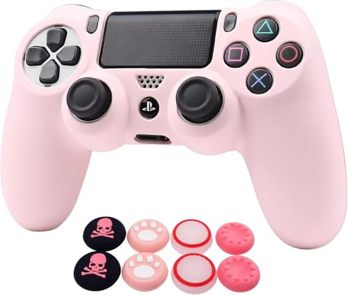Ralan Silicone Controller Skin Protector - PS4 Slim/Pro Compatible (Pink Pro Thumb Grip x 6, Skull Cap Grip x 2) - Camouflage Pink + White Pink