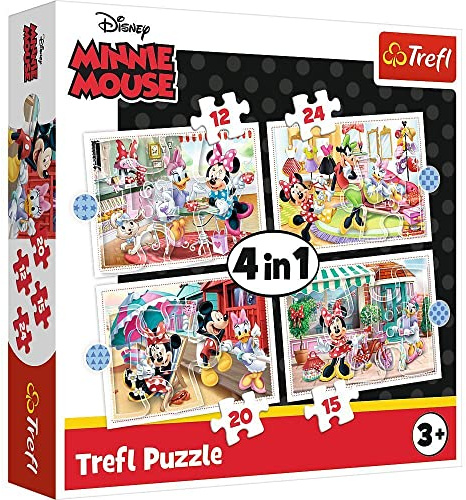 Trefl, Puzzle, Minnie mit Freunden, von 12 bis 24 Teilen, 4 Sets, für Kinder ab 3 Jahren, TR34355, mehrfarbig
