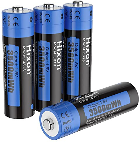 Hixon Rechargeable AA Batteries, 3500mWh(2330mAh) high Capacity AA Battery,1.5V Constant Output,AA Rechargable Batteries,4 Counts Lithium AA Batteries Rechargeable,1600 Cycles,CE/ROHS/PSE Certified