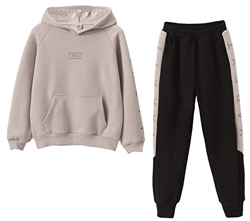 SXSHUN Kinder Mädchen 2tlg Trainingsanzug Sportanzug Jogginganzug Bekleidungsset Zweiteiler Outfit-Set Sweatshirt und Sporthose Buchstabe Streifen Motiv