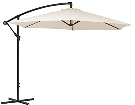 Baroni Home Ombrellone Decentrato da Giardino, Ombrellone Parasole per Terrazzo e Balcone con Chiusura a Manovella, Parasole Regolabile per Giardino, Bianco, Ø 3 m x 2,47 m