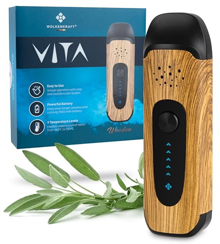 WOLKENKRAFT ViTA Premium Vaporizer *Wood* *no nicotine* | For Herbs & Extracts | 5 Temperature Settings | Latest Technology | Fully Insulated Air Channel | Stainless Steel Chamber