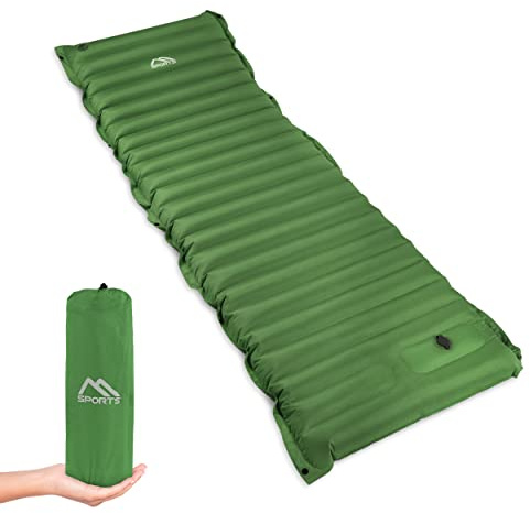 MSPORTS Camping Isomatte Premium, Schlafmatte Ultraleichte Isomatte für Outdoor mit Fußpresse Pumpe Feuchtigkeitsbeständig für Wandern Backpacking Camping Strand (Olivgrün)