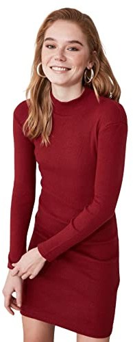 Trendyol Mini Vestido de Punto Ajustado, Granate, L para Mujer