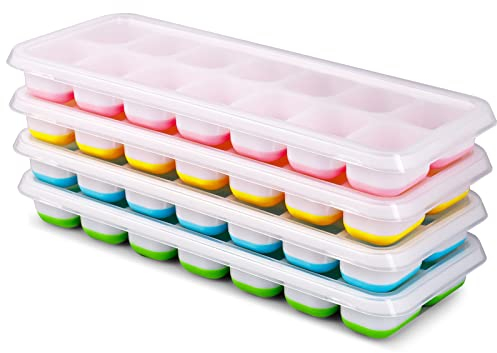 Stampo Ghiaccio, 4 Pezzi Vaschetta del Ghiaccio con Coperchio, 14 Stampo Cubetti Ghiaccio in Silicone, Certificato LFGB