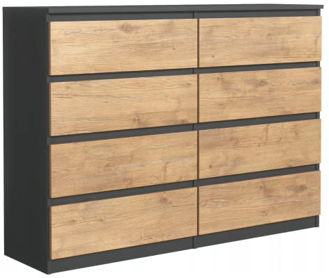 3E 3xE living.com Kommode, mit 8 Schubladen Anthrazit & Lancelot Eiche,B: 120 cm H: 101 cm T: 39 cm