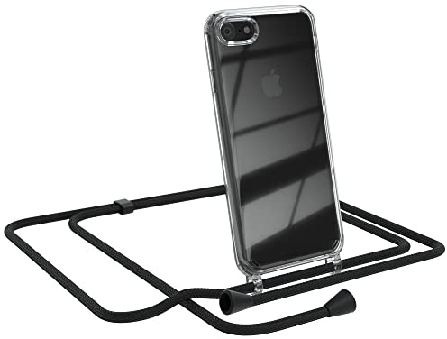 EAZY CASE Handykette kompatibel mit iPhone SE (2022/2020) / iPhone 8/7 Handyhülle mit Umhängeband, Handykordel mit Schutzhülle, Silikonhülle, Hülle Band, Stylische Kette, Schwarz - Clips Schwarz
