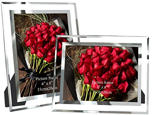 PETAFLOP Marcos de Fotos 15x20 de Vidrio para la Mesa, Portafotos Multiples de Cristal 15x20, con el Borde Plateado, Set de 2