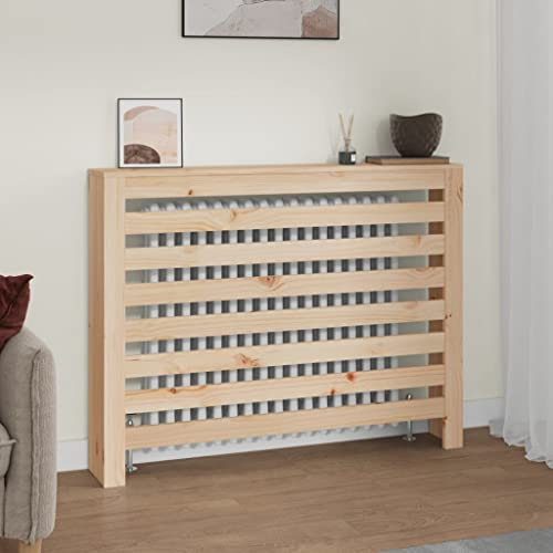 HOMIUSE 108,5x19x84 cm Heizkörper Verkleidung mit Horizontalen Latten Heizkörper Abdeckung Landhausstil Heizungsabdeckung Heizungsverkleidung für Schlafzimmer Wohnzimmer Braun Massivholz Kiefer