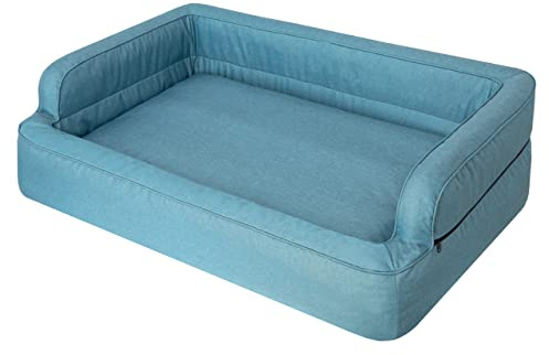 DOGGY Hundebett, Katzenbett, Hundesofa, Abnehmbar Bezug, Hundekorb, Hundekissen, Möbel für Tiere, Hundeliege, Schlafplätze, XL: 96x62 cm, Blau