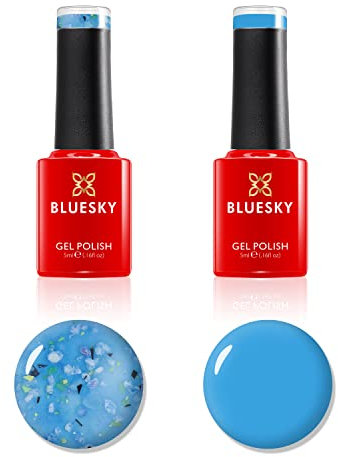 BLUESKY Gel Nail Polish Set, Flower Gel Duo, Bluebell Breeze BFL05 and Bloom. 2 x 5ml Gel Nail Polishes. Blue, Jelly, Nail Art (Requires Drying Under UV or LED Lamp)