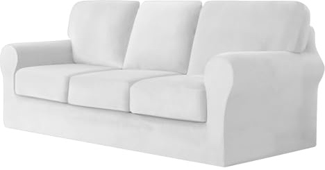 UNBBRRL 7 Pieces Couch Covers for Sofa, Replacement Ektorp Sofa Cover 3 Seat with 1 Main Cover/3 Seat Cushion Covers/3 Backrest Covers, Stretch Velvet Settee Cover 3 Seater (Milk White,3 Seater)