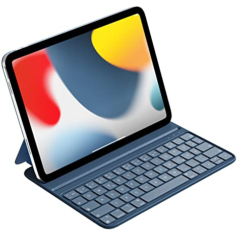 HOU Clavier pour iPad 10 EME Generation/11eme A16 2025 11 Pouces, Deux Angles de Soutien, Ergonomique, Qualité Supérieure Clavier AZERTY, en Similicuir, Portable, Bleu