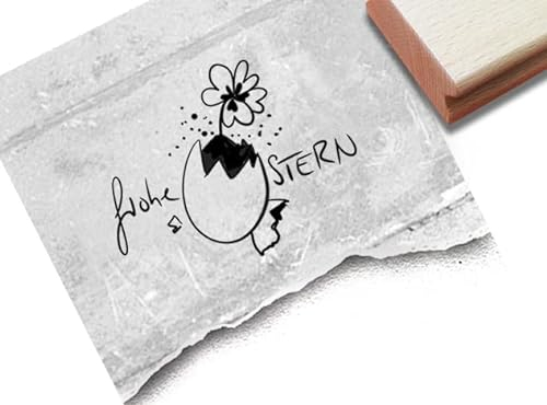 Stempel Frohe Ostern mit Osterei und Kleeblatt - Osterstempel Textstempel Osterkarten Geschenkanhänger Osterdeko Tischdeko Scrapbook - zAcheR-fineT