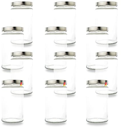 flaschenbauer - 12er Set Vorratsgläser 720ml | 82mm Deep-Schraubdeckel | Einmachgläser mit Silbernen Deckeln | Perfekte Vorratsdosen aus Glas zum Einkochen & Aufbewahren von Obst, Gemüse und Gewürzen