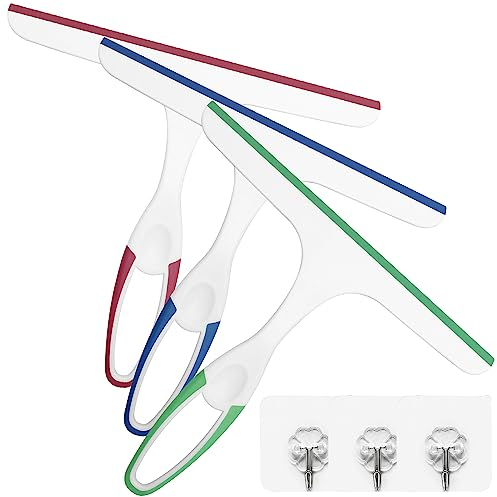 3 escobillas de ducha, raspador limpiador de vidrio de ventana, limpiador de ventanas para baño, puerta de cristal, espejo de coche, parabrisas de coche, plástico grueso y silicona (verde/azul/rojo)