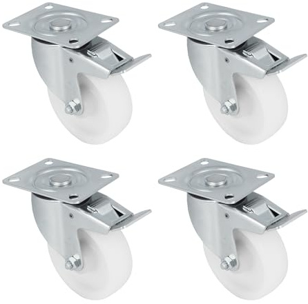 Amig - Pack de 4 Ruedas con Freno - Ø 125 x 38 mm - Ruedas Giratorias Con Pletina Metálica - Peso Máximo 230 Kg - Para Mover Muebles Pesados - Rodamientos de Rodillos - Núcleo de Nylon - Color Blanco
