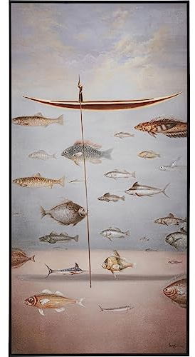 Kare Design Bild mit Rahmen Cloud Fisherman Boat Blau/Rosa, Massivholz Rahmen, handgemalte Details mit Acrylfarbe, Leinwand, Wanddekoration, Kunstwerk, Baumwoll Canva, Modern, Wohnzimmer, 120x60x3,5cm