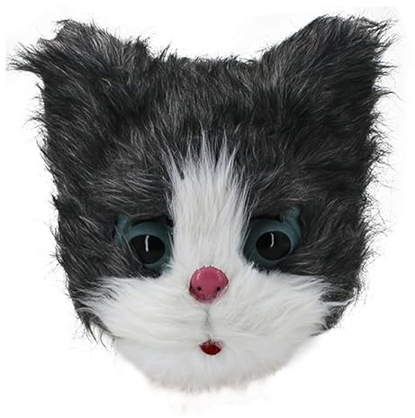 GREUS Halloween Full Face Cat Mask Realistic Plush Cat Costume Mask Animal Cosplay Masks for Men Women