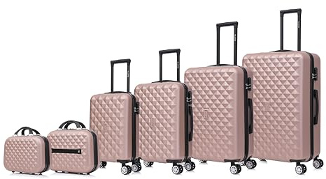 CELIMS – Set de Valises 6 Pièces | Bagage a Main + Cabine + Moyenne + Grande + 2X Vanity | Lot de Valises | 45+ 55cm + 65cm + 75cm | Légers et Rigides | Rose Gold