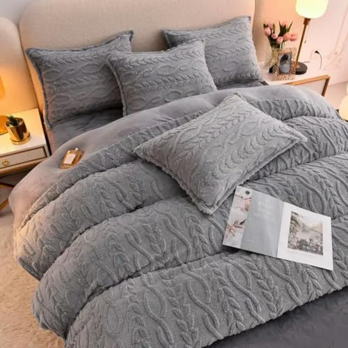 UANGLI Copripiumino Jacquard in Pile Corallo 220x240 cm Copripiumino King Size per Coppia Bambino Set di Biancheria da Letto Matrimoniale Caldo Invernale