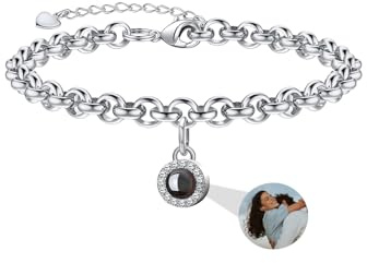 Personalisierte Kreis Foto Armband benutzerdefinierte Projektion Armband mit Bild im Stein Foto Projektion Armband Ich liebe dich Armband 100 Sprachen Weihnachten Jahrestag Geburtstag Geschenk