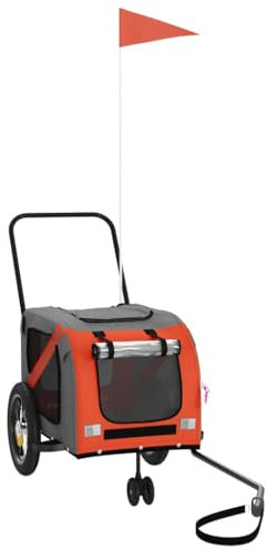 vidaXL Fahrradanhänger für Hunde, Hundeanhänger mit Reflektoren Flagge, Hundetransporter Maximale Belastbarkeit 30 kg, Haustier Transportwagen, Orange Schwarz Oxford-Gewebe Eisen
