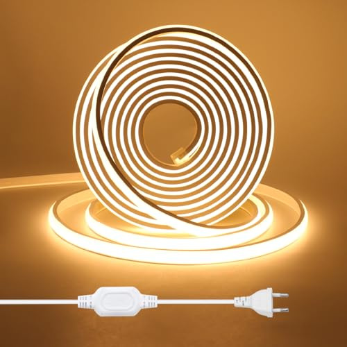 Wisada COB LED Streifen 10M, 220V Warmweiß 3000K CRI≥90 Helligkeit Hohe Neon LED Band, Lumineszenz Linear Hohe Dichte 288LEDs/M Wasserdichte LED Lichter für Schrank Wohnzimmer Schlafzimmer,Weihnachten