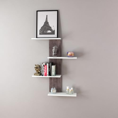 [en.casa] Wandregal Hammerfest Wohnzimmerregal mit 4 Ablagen Rückwand Hängeregal Schweberegal Ablageregal Aufbewahrungsregal 78 x 17 x 100 cm Teak-Optik dunkel/Weiß