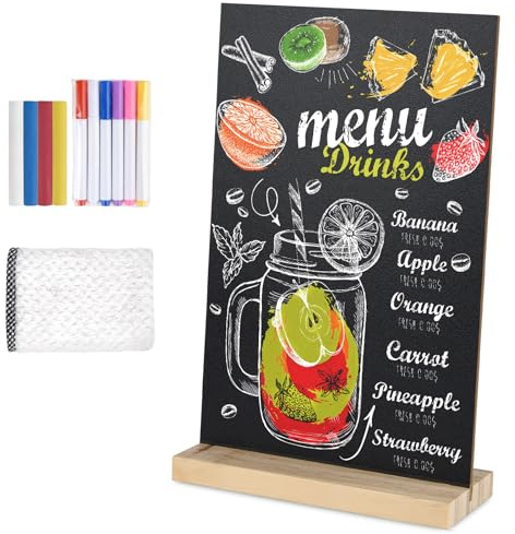 BOUBONI Kreidetafel, 20,3 x 30,5 cm, Tischkreidetafel, Schild mit Holzsockel, doppelseitig, Nachrichtentafel, Menü, Kreidetafel, Ständer für Küche, Hochzeit, Bar und Restaurant, 1 Packung