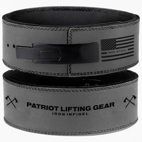 Iron Infidel Gewichthebergürtel – robuster Leder-Gewichthebergürtel – (PLG-Grau) XXL – schnelle und einfache Stahl-Hebelschnalle – überlegene Unterstützung und Stabilität beim Powerlifting,
