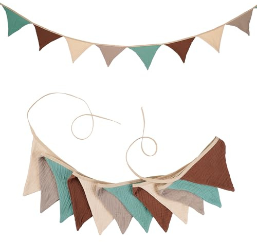 G2PLUS 2.8M Guirlande de Fanions,Fanions Bannière,Guirlande en Tissu avec 12 Drapeaux Double Face Banderole Triangle pour Chambre d'enfant Décoration (Marron/Gris/Vert)