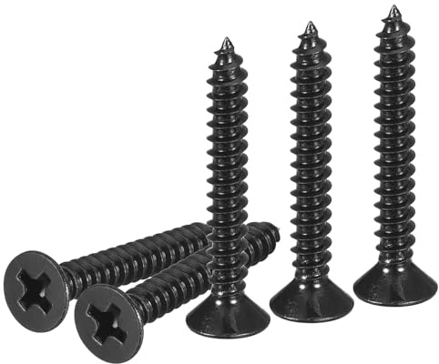 DTGN 100Pcs #6x1 Flat Head Wood Screws, 304 Stainless Steel Phillips Self Tapping Screws - Good for Woodworking, Furniture - Black