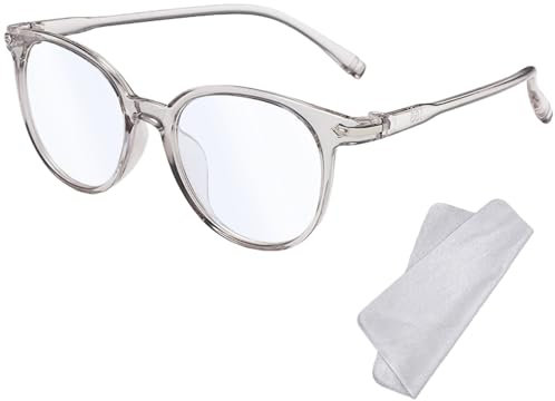 XFentech Blaulicht-Brillen fur Damen Herren - Computer-brille Runder Rahmen Gaming-Lesebrille Blaulichtfilter Brille Anti Augenermüdung Computerspielbrille Unisex-Brille - Transparentes Grau