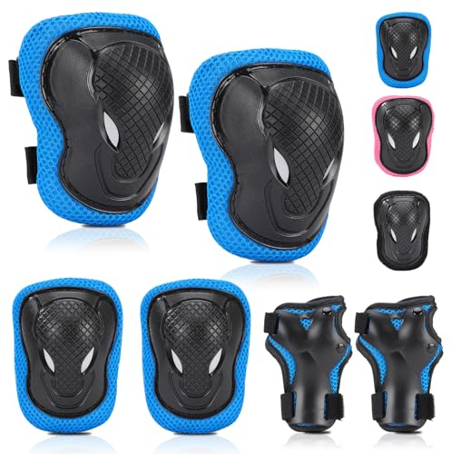 BURSUN Knieschoner Kinder, Verstellbare Knieschützer Ellenbogenschoner Handgelenkschoner, Schoner Schützer Inliner Kinder, Protektorenset für Inliner Skaten Roller Skateboard Rollschuhe