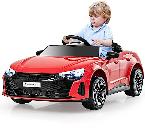 GOPLUS 12V Kinder Elektroauto Audi RS GT, Kinderauto mit 2,4G-Fernbedienung, MP3, USB,Musik & LED-Scheinwerfer, Kinderfahrzeug mit 2 Türen, für Kinder 3-8 Jahre (Rot)