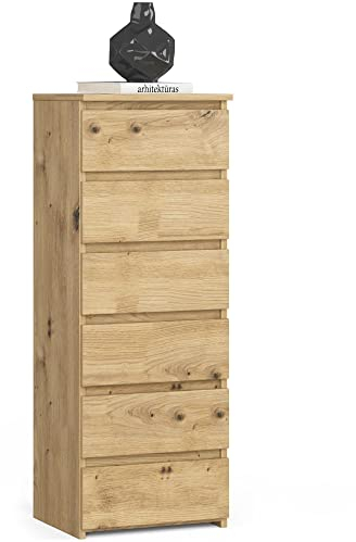 Kommode mit 6 Schubladen Kommode Schlafzimmer Flur Wohnzimmer Organizer Kommode mit Schubladen 40 cm breit 109 cm hoch | Artisan Eiche Holz Highboard Sideboard Mehrzweckschrank Schrank schmal