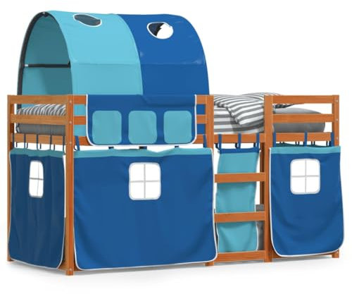 qohoio Etagenbett mit Vorhängen Blau 90x190 cm Kinder Etagenbett Kinderbett Doppelbett Kinderhochbetten Bett Massivholz Kiefer - 3284040