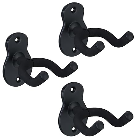 Relaxdays Gitarrenhalter für die Wand, 3er Set, drehbare Gabel, Metall, Gummipolsterung, Gitarrenwandhalter, schwarz | Metall, Gummipolsterung, Gitarrenwandhalter