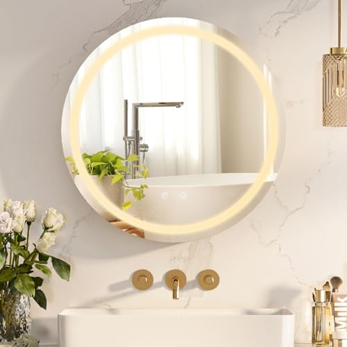 Mepplzian 60cm Rund Spiegelschrank Bad mit Beleuchtung,beschlagfrei,Dimmbar | Schwarzer Metallrahmen-Runder Spiegelchrank für Badezimmer, Nur Wandmontage, Touch-Schalter,3 Farbtemperaturen,3000 K-6500 K