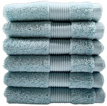 Maisonette Pure 100% Baumwolle Waschlappen (30 x50cm, 6er-Pack) - Gesicht, Hand Blau Handtücher für Badezimmer & Kleine Gästehandtücher