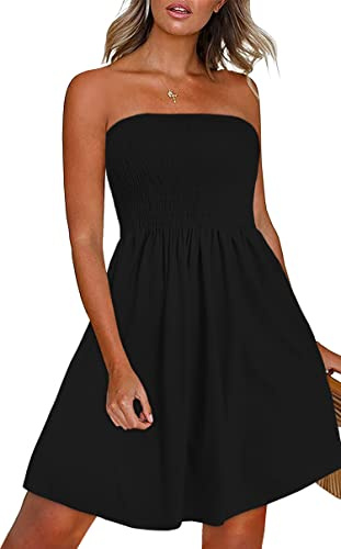 Summer Dresses For Women Strapless Bandeau Dress Sleeveless Sundress | soft and breathable, stretchy flatting, backless and off shoulder design, casual beach cover up dresses