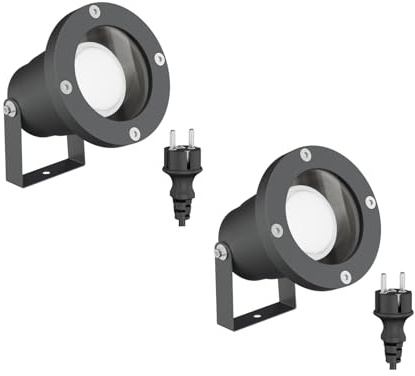 ledscom.de 2 Stück LED Gartenstrahler DUK anthrazit für außen, IP65, inkl. GU10 Lampe (warmweiß, 7W, 630lm)