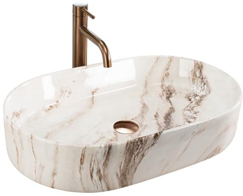 Rea Nadia 60 Countertop Washbasin Brown Bathroom Sink 60 x 38 x 13 cm Ceramic (Imitation Stone)