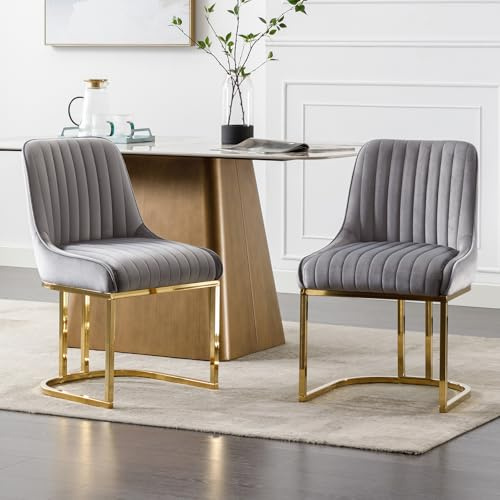 Ya-Home Esszimmerstühle 2er Set, Polsterstühle Küchenstühle mit Metallbeinen aus Samt, Sessel für Esszimmer Küche Wohnzimmer Schlafzimmer, Grau