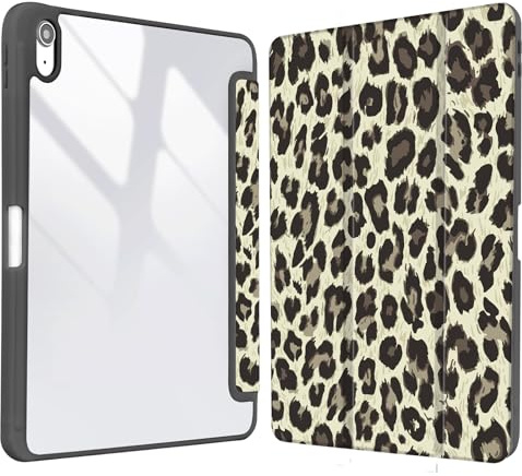 Vozehui 11/10.9 inch Black Leopard Print Case for iPad 11/10th Generation 2025/2022 Case with Clear Back Shell w/Pencil Holder,Tri-fold Stand Protective Cover w/Auto Sleep Wake