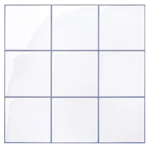 Commomy Upgrade Dickere 3D Fliesenaufkleber Klebefliesen Küche Bad 10 Stück | Vinyl Fliesen Selbstklebend Küchenrückwand Metro Wandfliesen Peel Stick Tiles, 30.5 x 30.5 cm, 2.5MM, Weiß