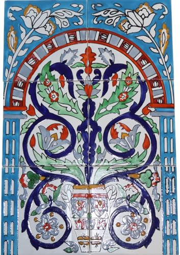 Mattonella in ceramica dipinta a mano in stile orientale, piastrelle murali mediterranee 45x30 cm (06-60)